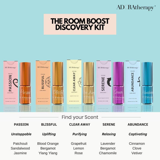 Aura Spray Discovery Kit – Mini Mood Boost Bar with Five Signature Blends - 3oz Essentials