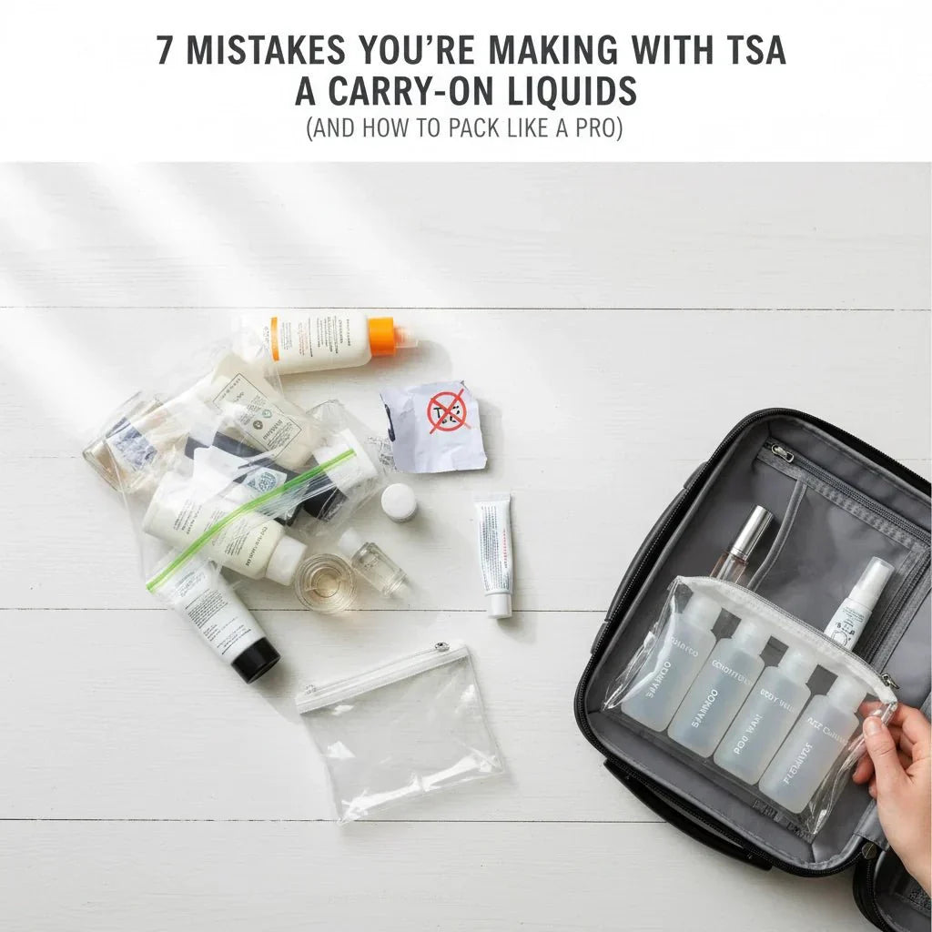 7 Mistakes You're Making with TSA Carry-On Liquids (and How to Pack Like a Pro) with travel size essentials and TSA approved toiletries.