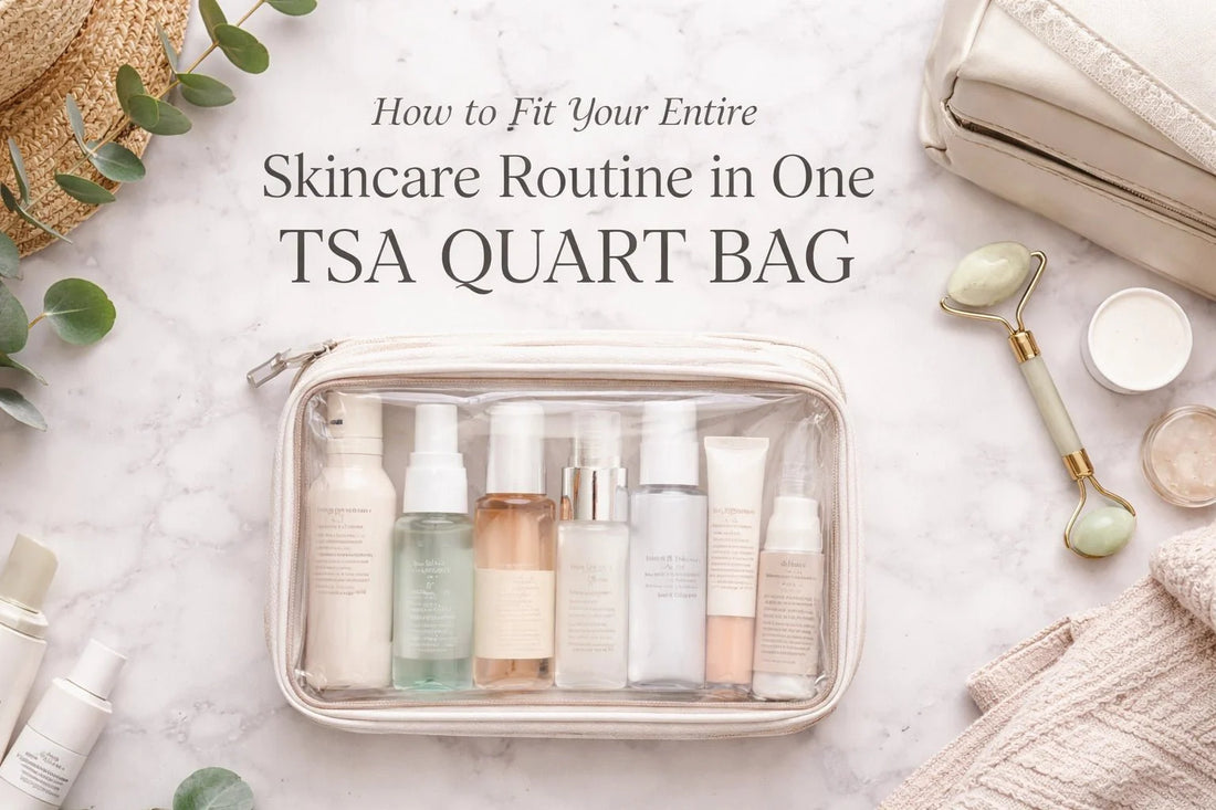 How to Fit Your Entire Skincare Routine in One TSA Quart Bag with travel size essentials.