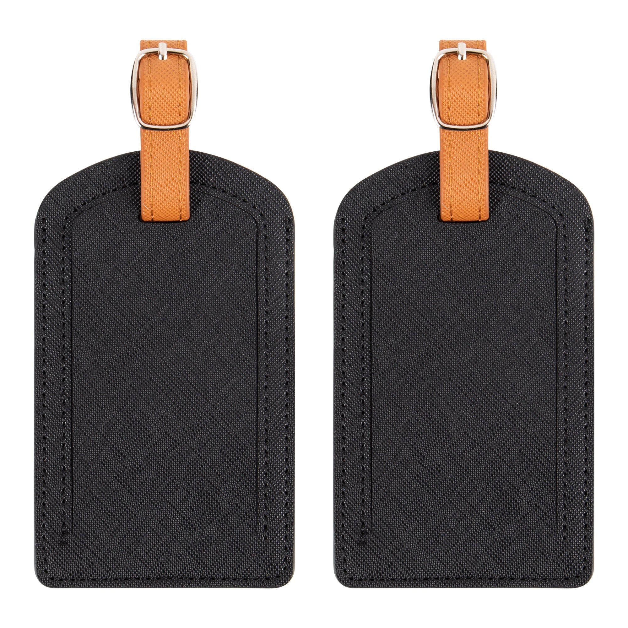 The Luggage Tag in black with orange strap for easy identification