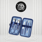 Manicure set with blue case and tools on a white background, featuring the Sinfulx brand logo.