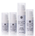 Set of EXO skincare products including Face, Body, and Sun on a white background