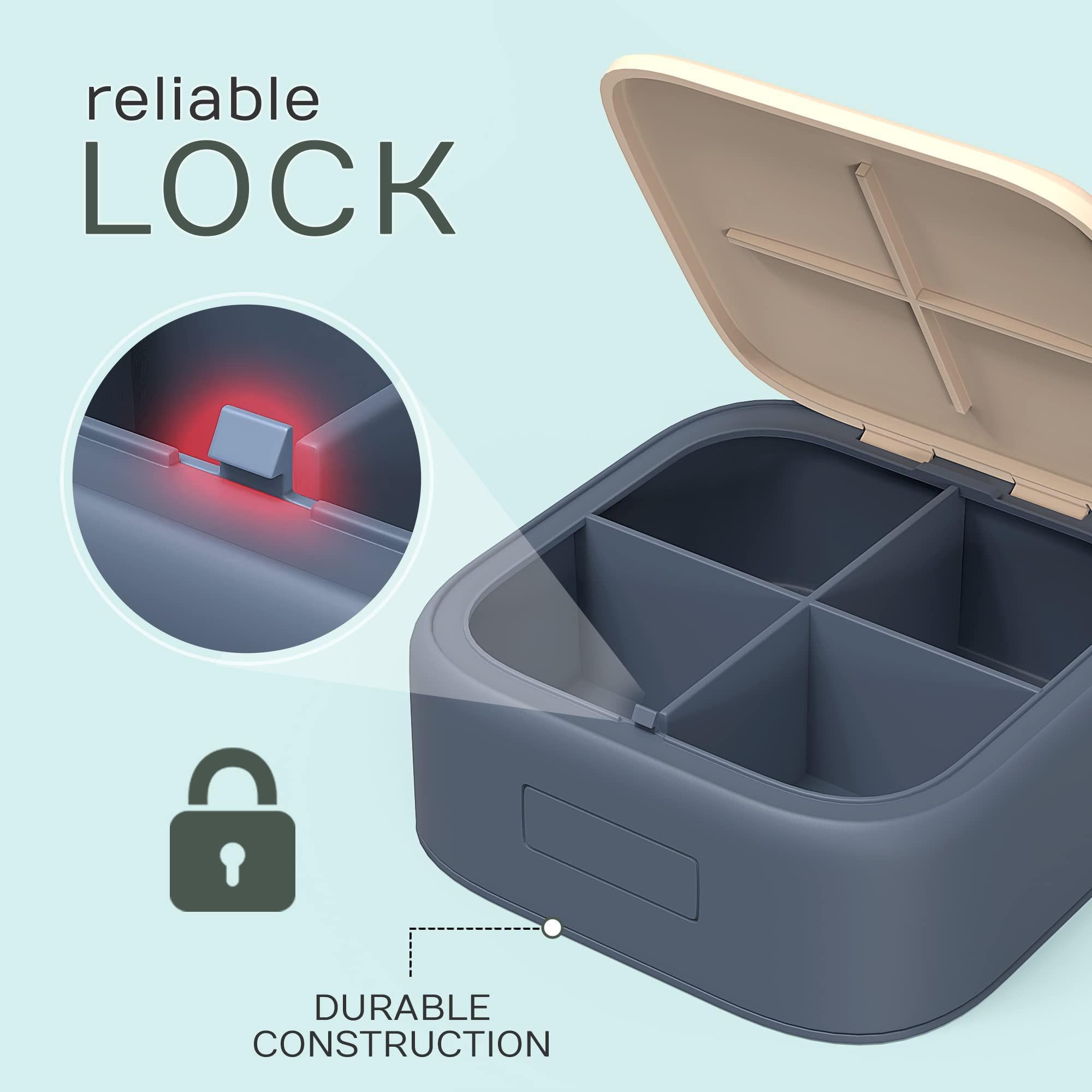 Mini Travel Pill Organizer – Push-Button Case with 4 Deep Compartments