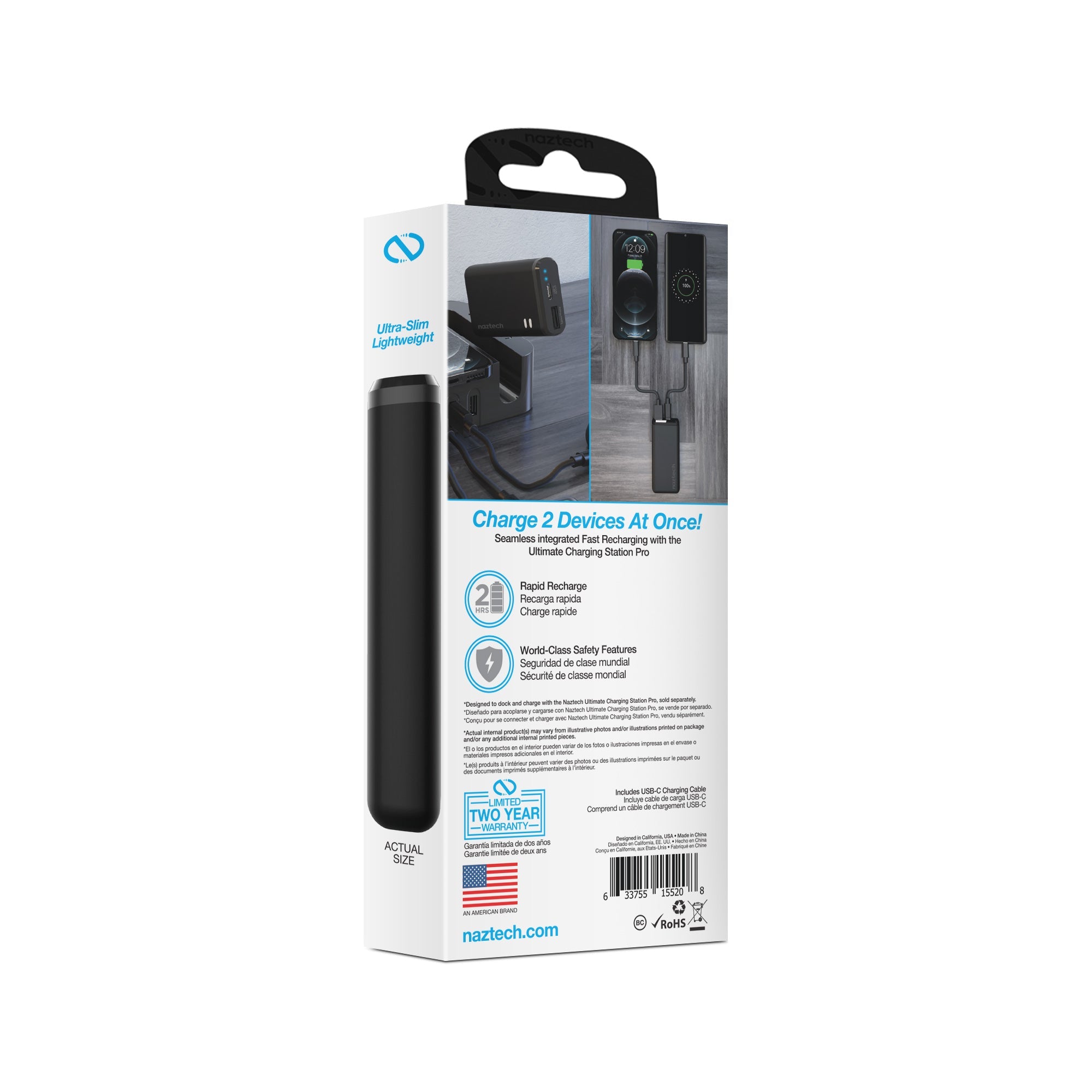 Naztech 4000mAh Power Bank – Dual USB-C + USB Output with 13-Hour Battery Life