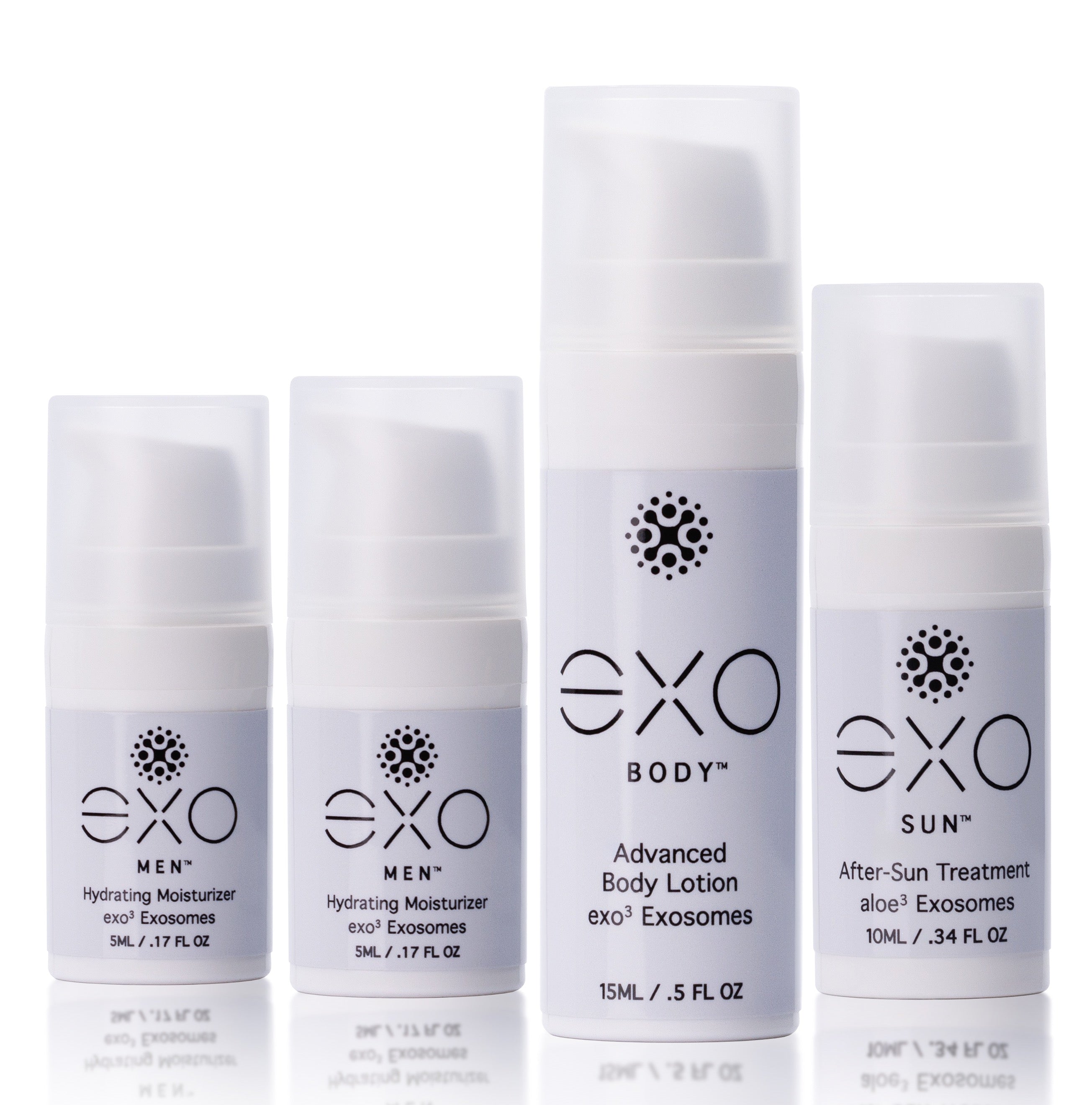 Set of EXO skincare products on a white background