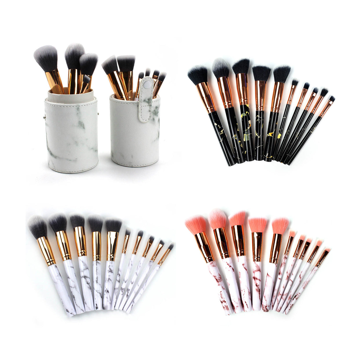 La Canica 10-Piece Makeup Brush Set – Marble Handle + Travel Container