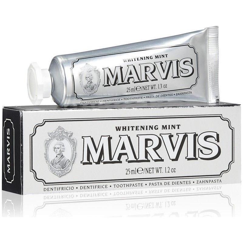 Marvis Whitening Mint toothpaste tube and packaging on a white background