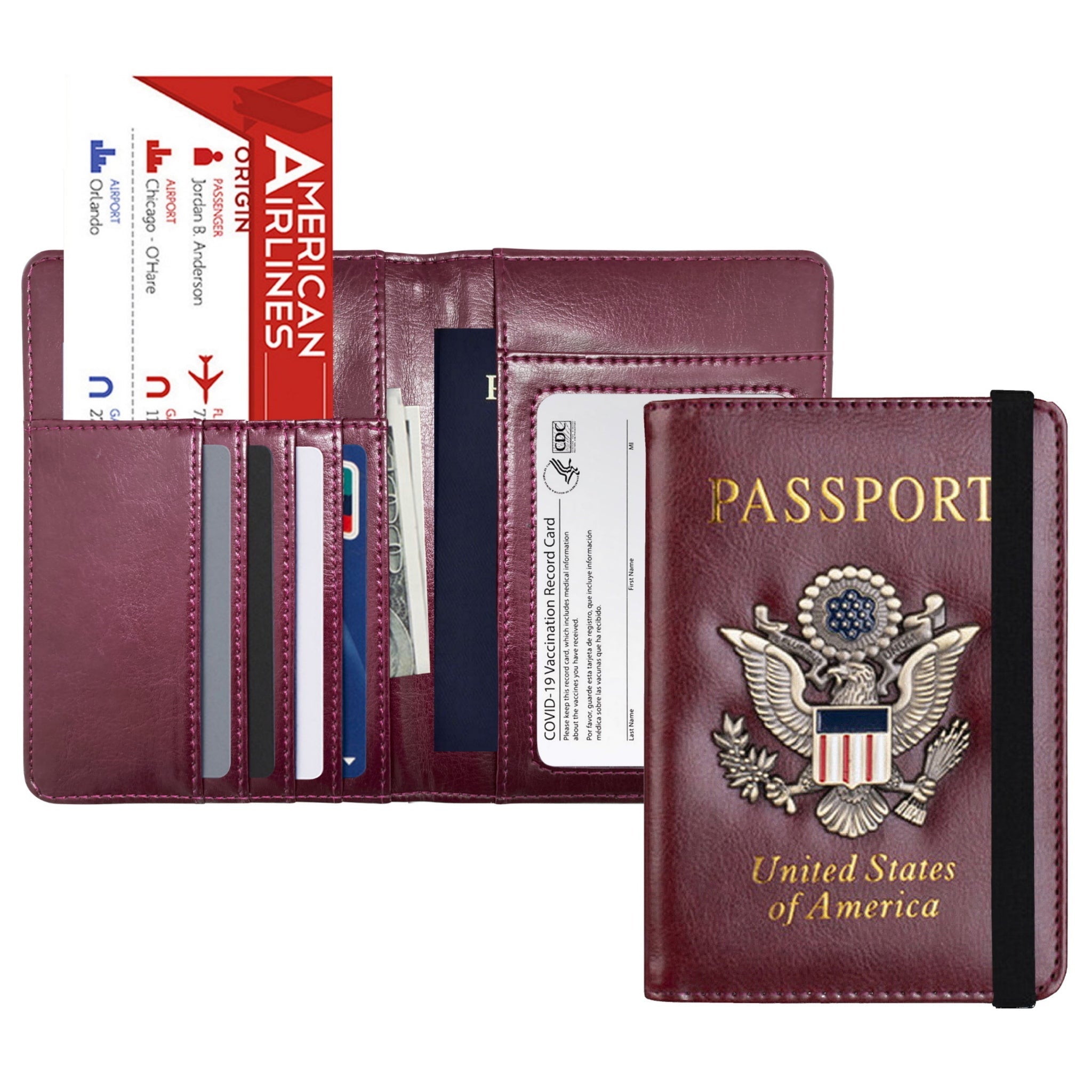 RFID Leather Passport Wallet + Vax Card Slot