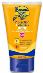 Banana Boat sunscreen lotion tube with SPF 50+ on a white background