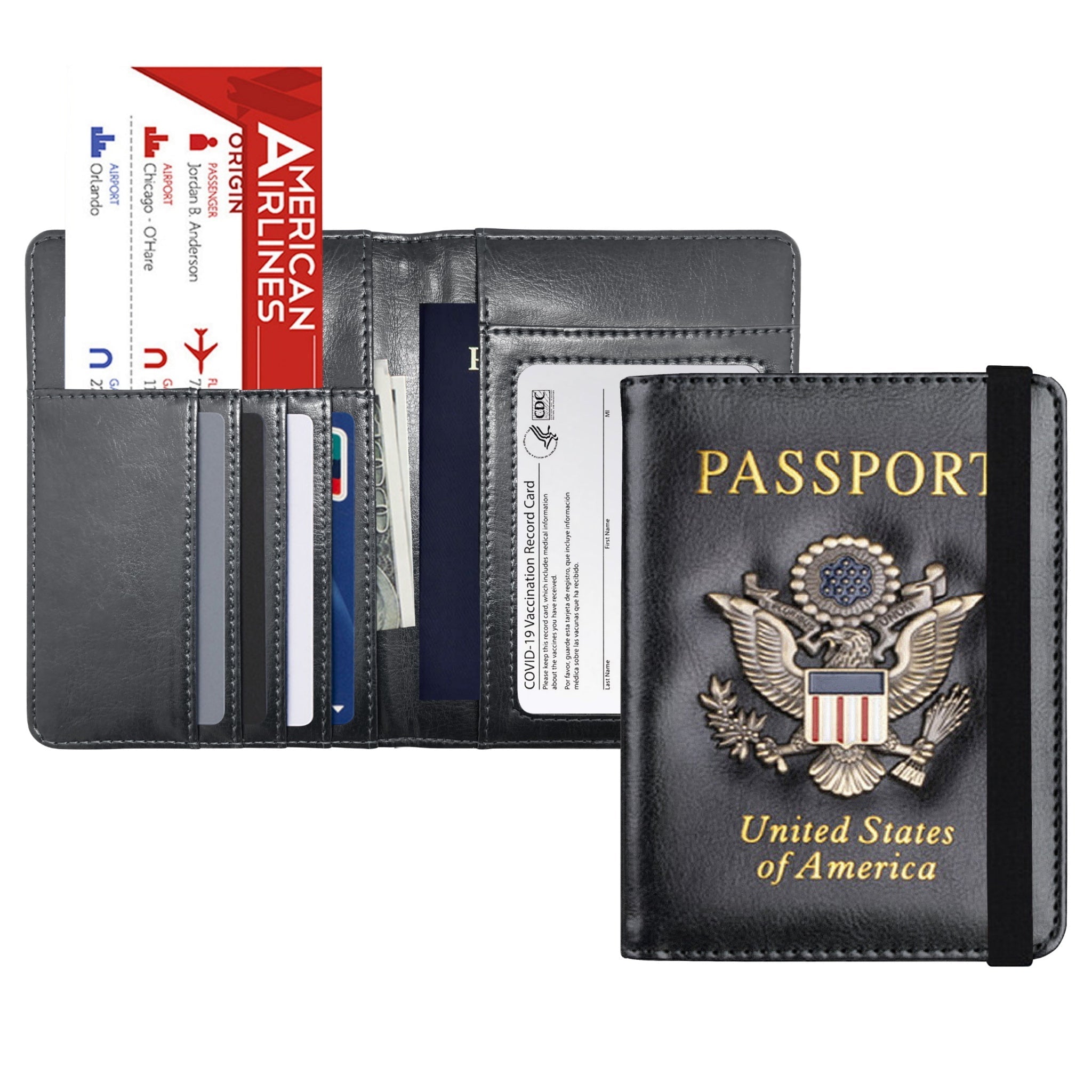RFID Leather Passport Wallet + Vax Card Slot