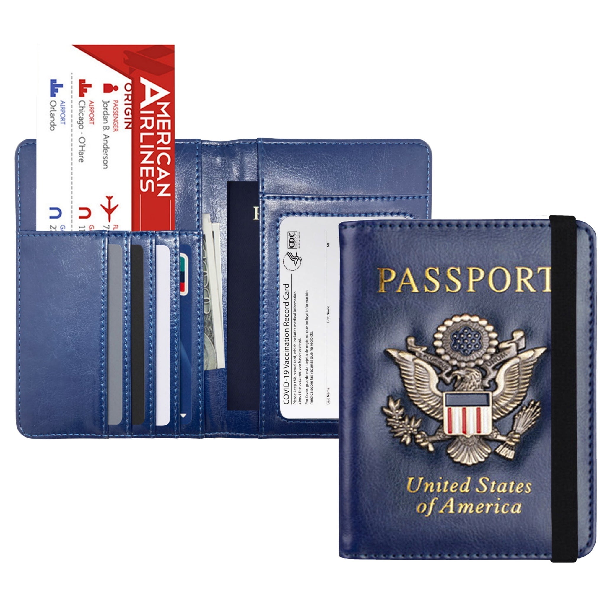 RFID Leather Passport Wallet + Vax Card Slot