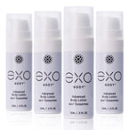 Four bottles of EXO Body Advanced Body Lotion on a white background