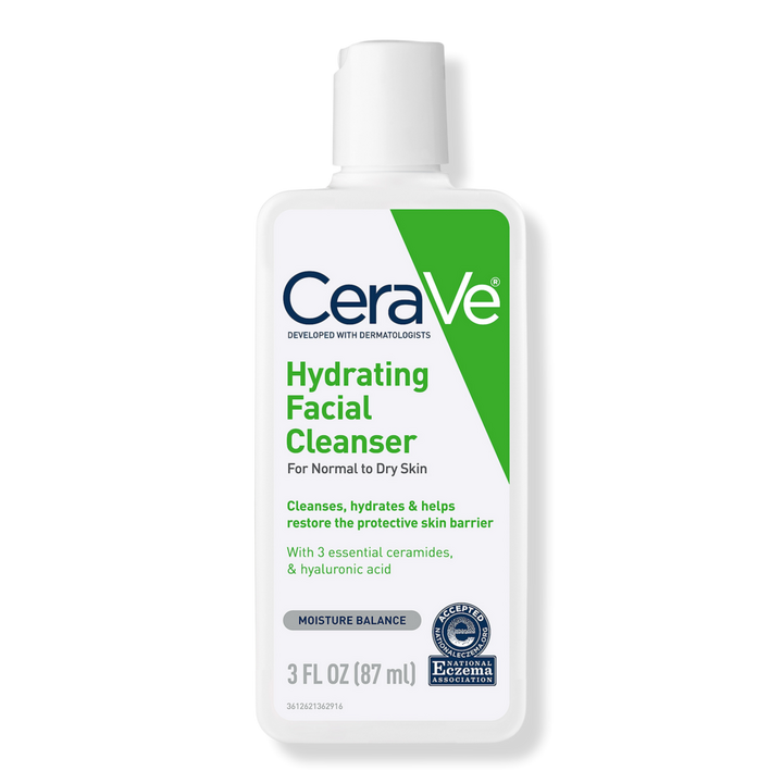 CeraVe Hydrating Facial Cleanser bottle on a transparent background
