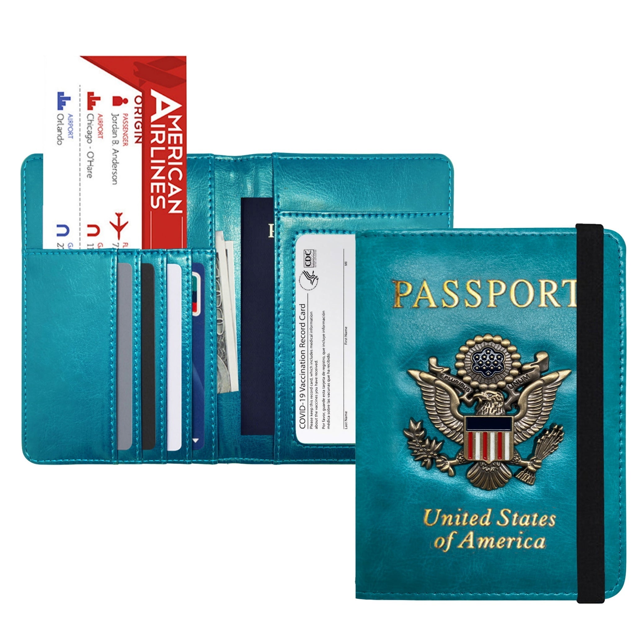 RFID Leather Passport Wallet + Vax Card Slot