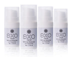 Four EXO Face perfection moisturizer bottles on a white background