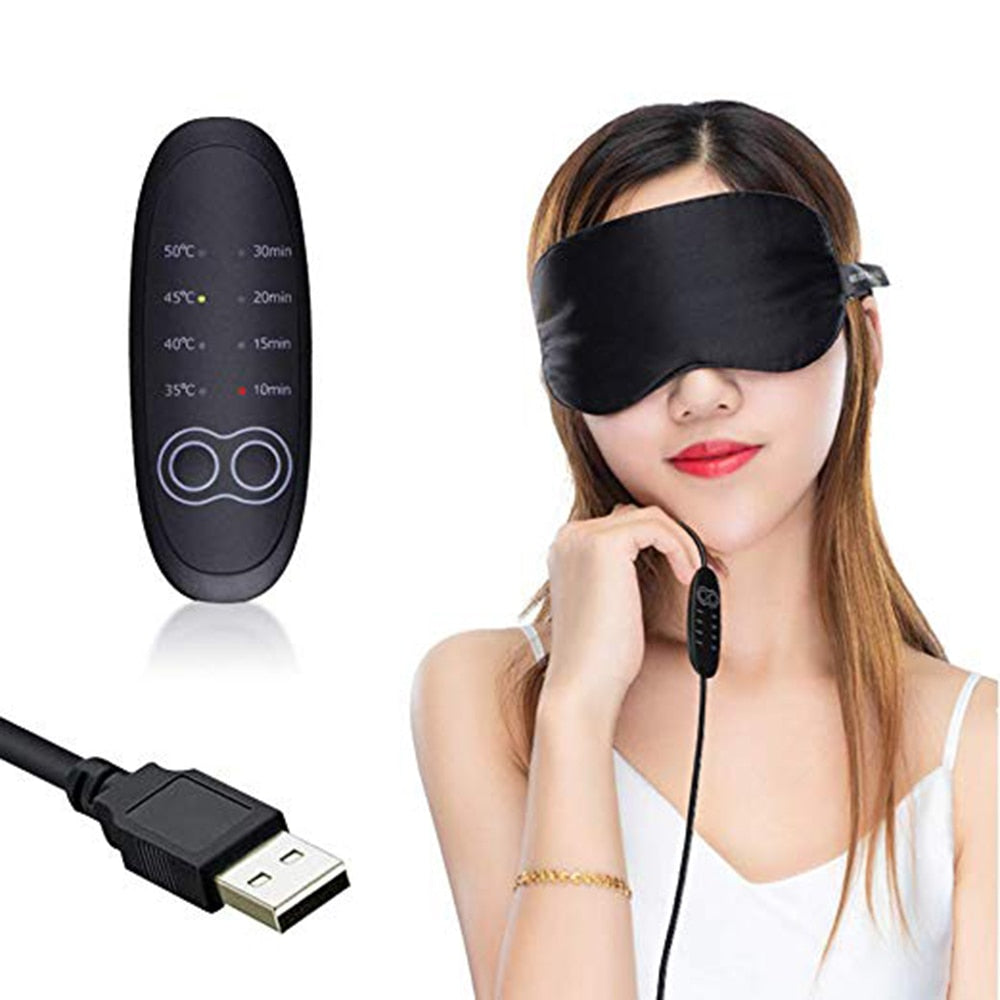 USB Steam Sleeping Eye Mask – Adjustable Heated Silk Mask with Lavender & Ice Pack