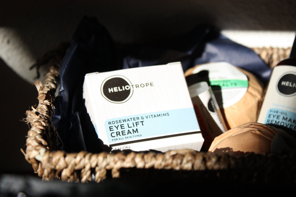 Rosewater & Vitamins Eye Lift Cream in a natural basket