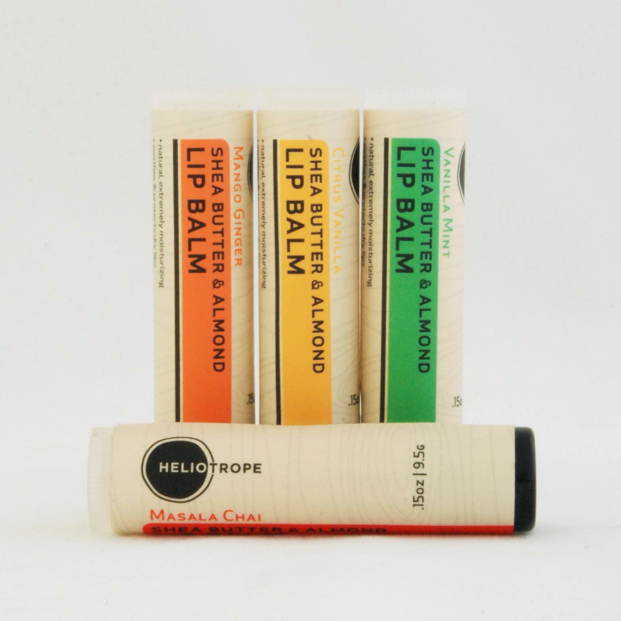 Shea Butter & Almond Lip Balm – All-Natural Moisture in Four Botanical Flavors (.15 oz)