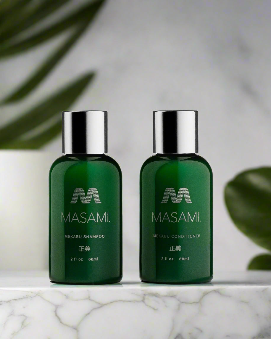 MASAMI Mekabu Travel Shampoo & Conditioner – Hydrating, Clean, Vegan Haircare Duo