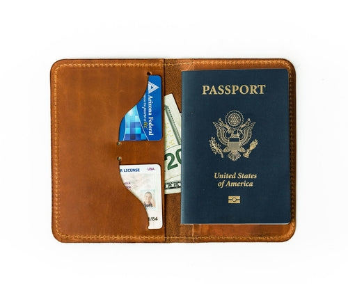 Full Grain Leather Passport Cover – Card & Cash Organizer with Fire-Branded Option