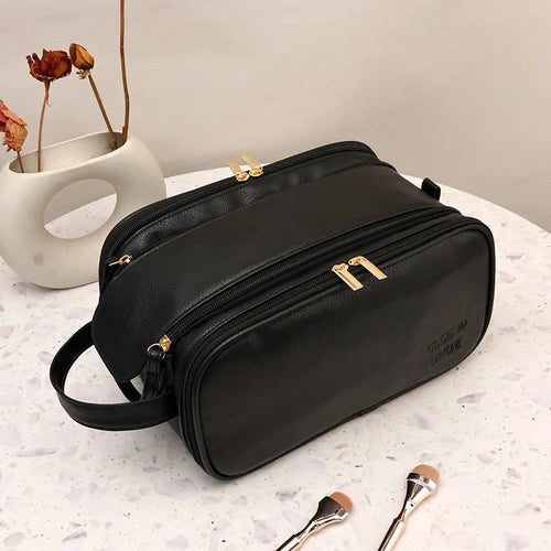 Waterproof Travel Toiletry Bag – PU Leather Organizer for Men & Women
