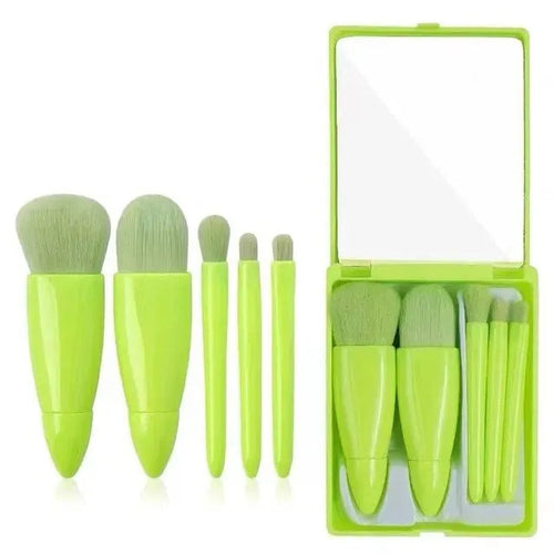 Mini Makeup Brush Set – 5 Travel-Size Brushes with Mirror Case