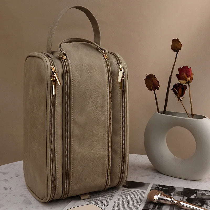 Waterproof Travel Toiletry Bag – PU Leather Organizer for Men & Women