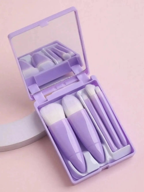 Mini Makeup Brush Set – 5 Travel-Size Brushes with Mirror Case