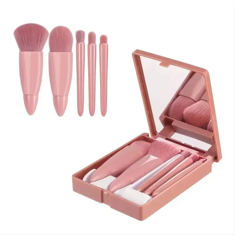 Mini Makeup Brush Set – 5 Travel-Size Brushes with Mirror Case