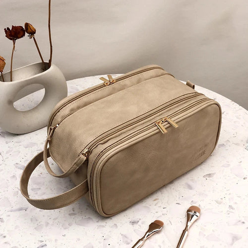 Waterproof Travel Toiletry Bag – PU Leather Organizer for Men & Women