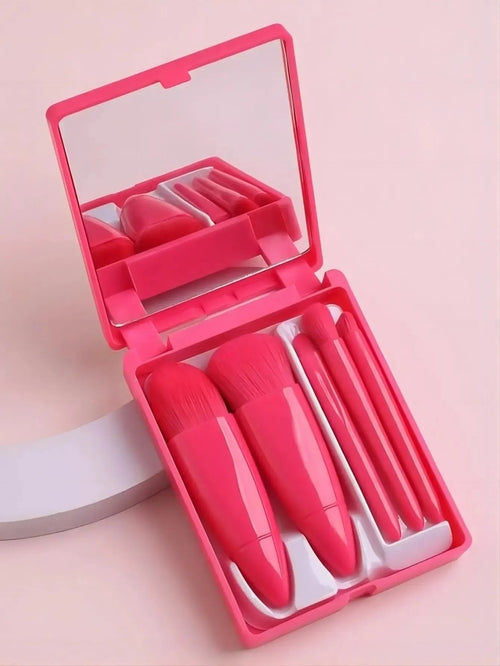 Mini Makeup Brush Set – 5 Travel-Size Brushes with Mirror Case