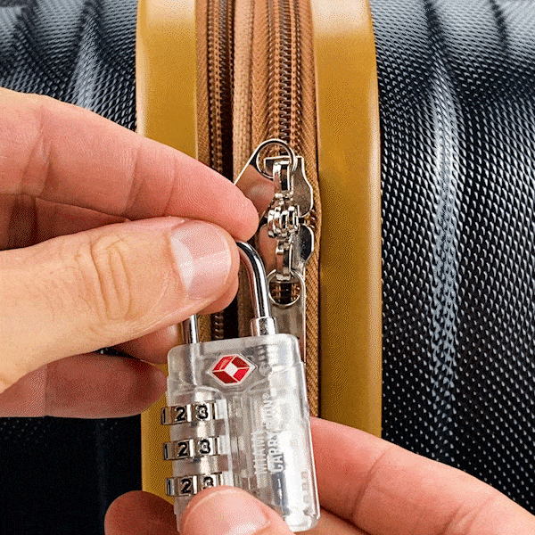 TSA Approved Combination Padlock securing a travel bag zipper