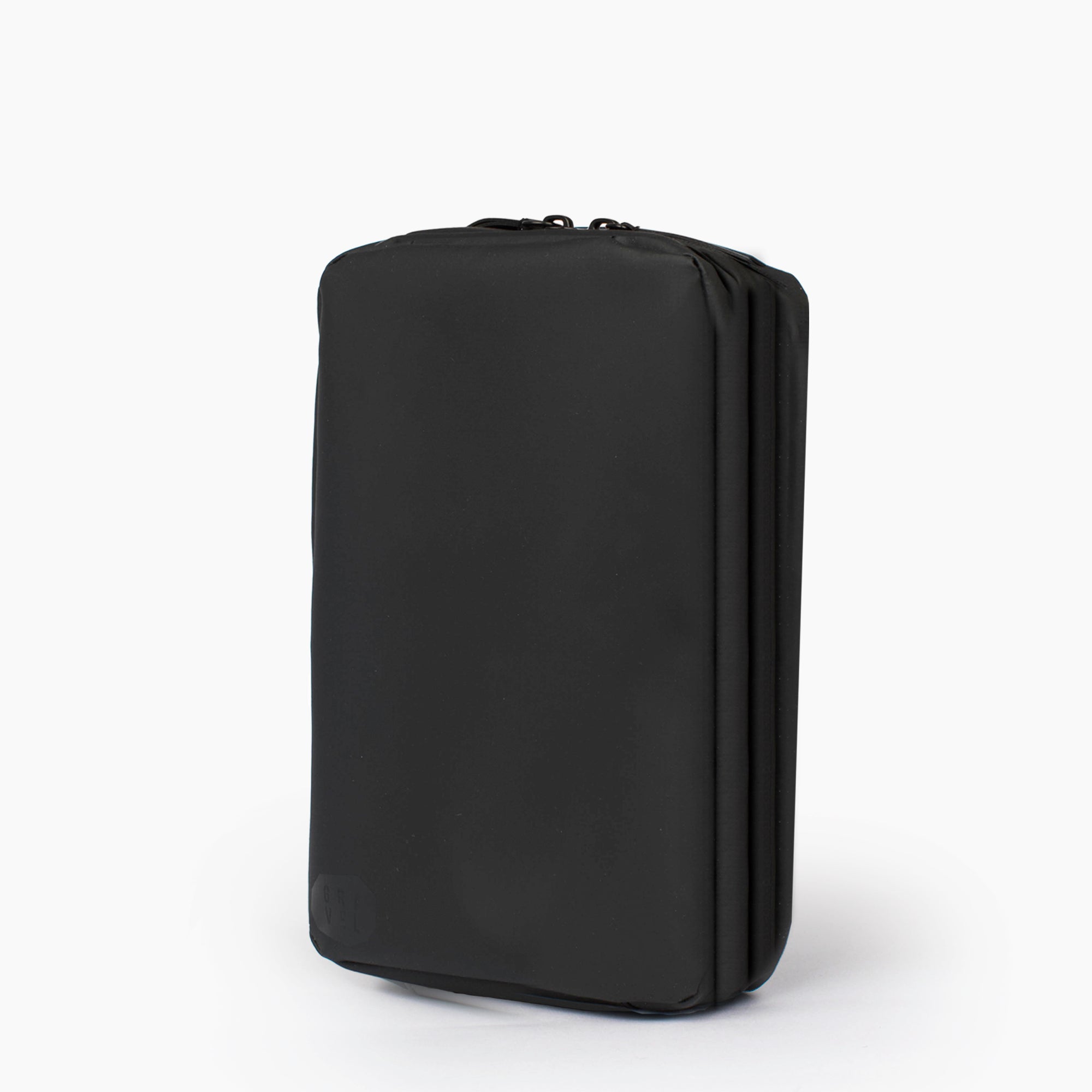 Black travel pouch on a white background