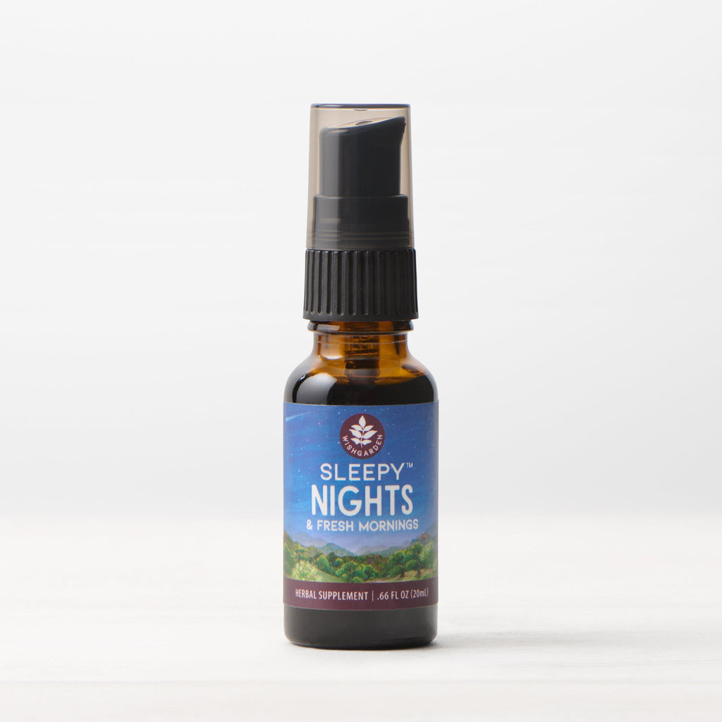 Bottle of 'Sleepy Nights & Fresh Mornings' supplement on a white background