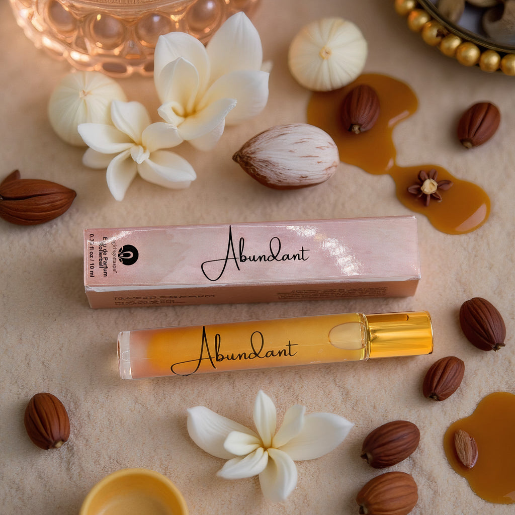 Abundant Rollerball Perfume bottle next to box