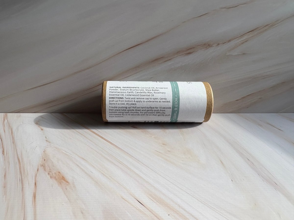 Aluminum-Free Deodorant by J&L Naturals – Plant-Powered Odor Control (3 oz) on a wooden surface, perfect for travel size essentials.