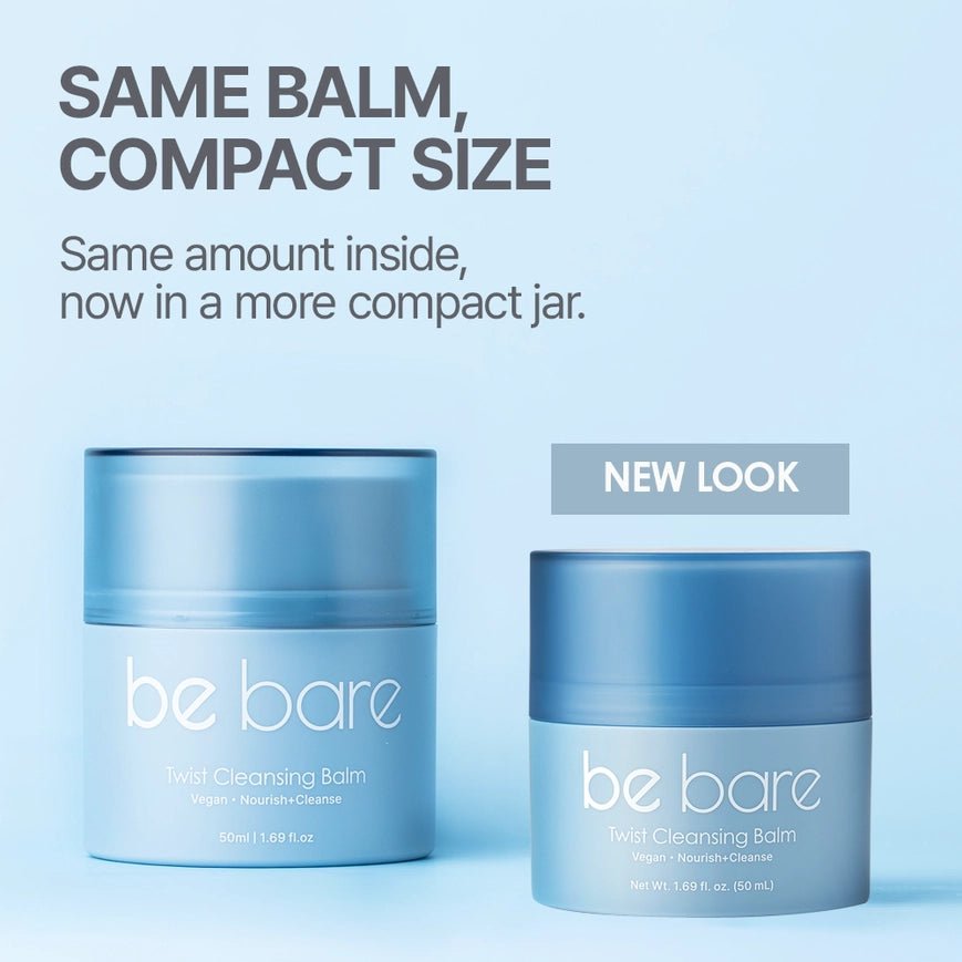 be bare Twist Cleansing Balm – Nourishing Makeup Remover (50mL) in compact jars for travel size essentials.
