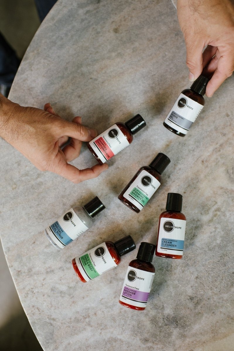 Body Care Travel Sampler featuring travel size essentials in mini bottles.