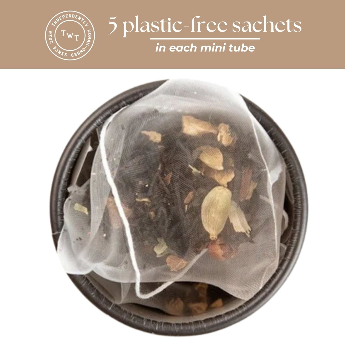 Bombay Chai Mini Tea Tube – Spiced Assam Black Tea (5 Sachets) in a plastic-free sachet.