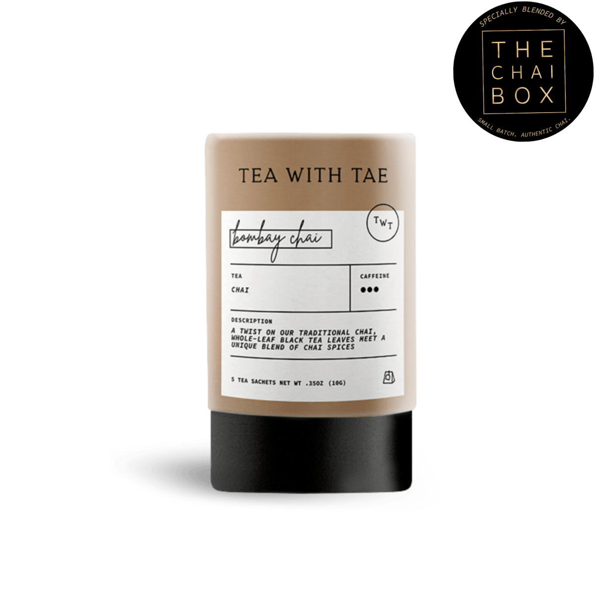 Bombay Chai Mini Tea Tube – Spiced Assam Black Tea (5 Sachets) in travel size essentials.