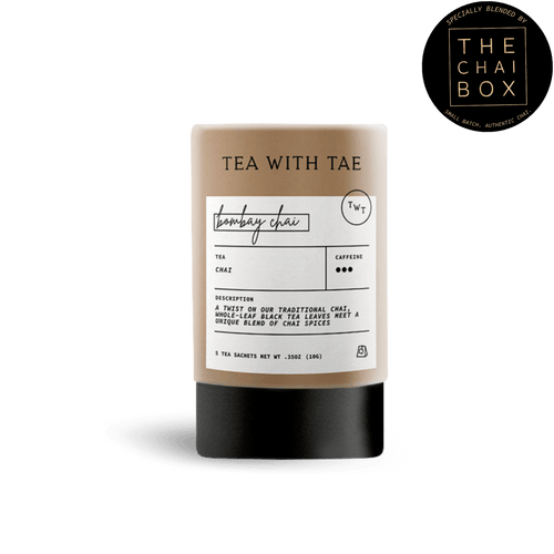 Bombay Chai Mini Tea Tube – Spiced Assam Black Tea (5 Sachets) in travel size essentials.