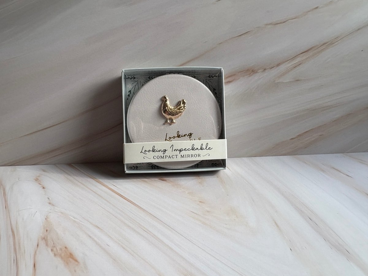 Bramble Farm Chicken Compact Mirror in travel size packaging