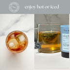 Calming Tea Mini Tube – Herbal Clarity Blend (5 Sachets) in hot and iced versions.