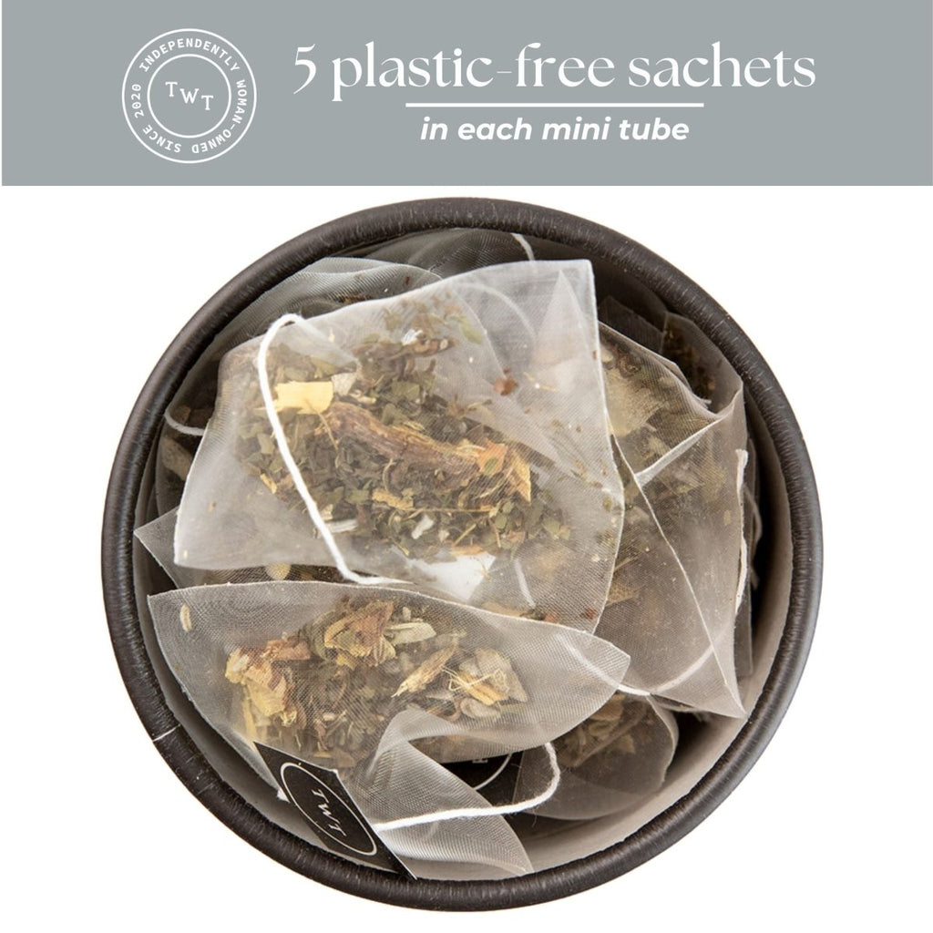 Calming Tea Mini Tube – Herbal Clarity Blend (5 Sachets) in travel size essentials.