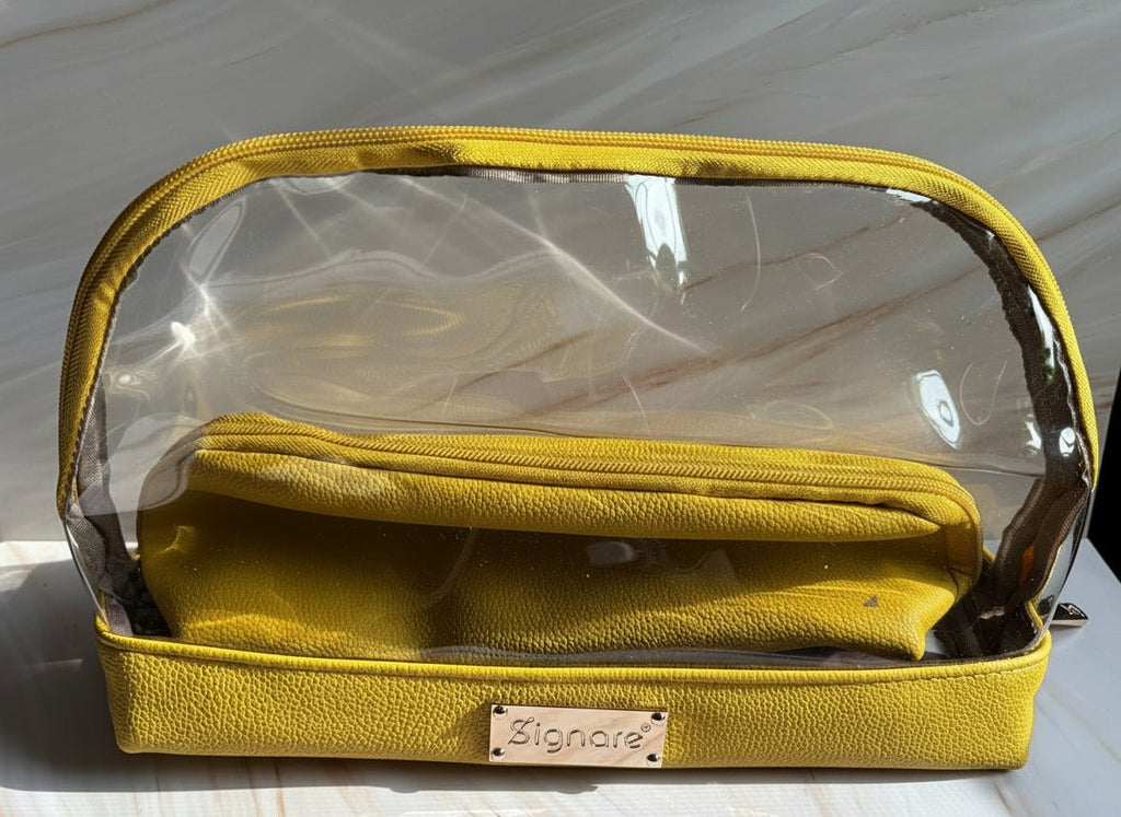 Clear Toiletry Bag Set – Light Yellow Duo (2-Piece) for travel size essentials.