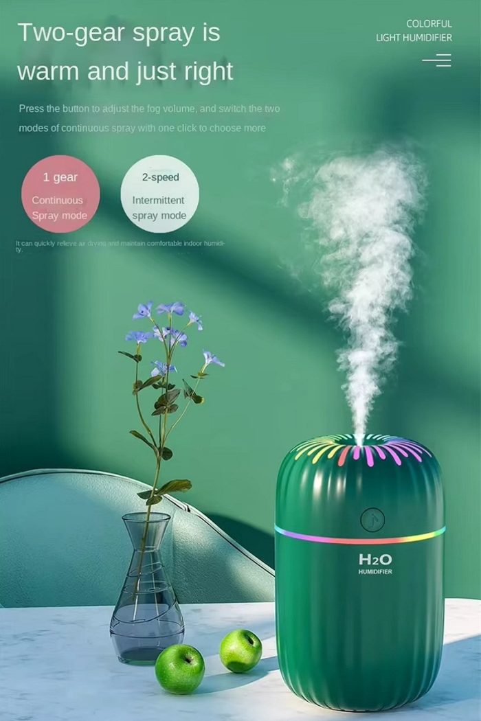 Colorful LED Mini Humidifier & Diffuser – Portable Aromatherapy with two-speed spray and calming mist.