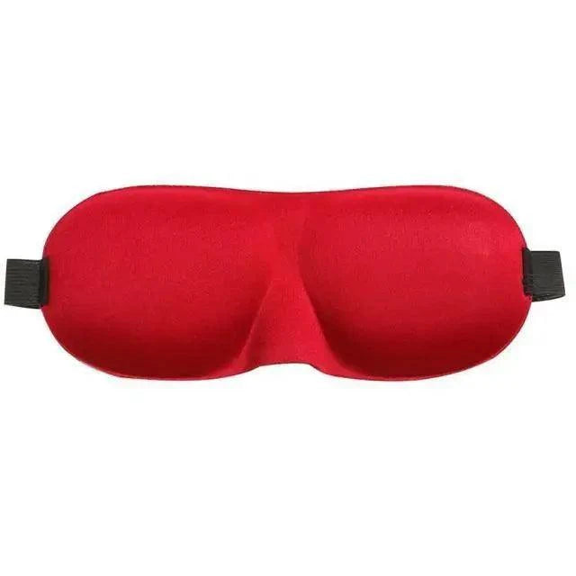 Red sleep mask with black straps on a white background