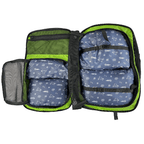 Open travel packing cube with compartments on a white background