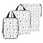 Two white bags with black patterns on a white background