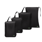 Set of black packing cubes with visible brand logo on a white background